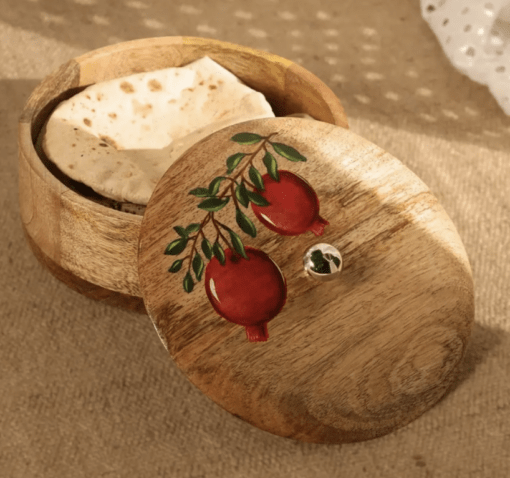 Wooden Roti Box | Handpainted with Anar design | Mango Wood | 2.5" x 8" - Image 2